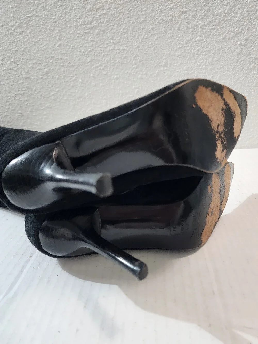 Vintage Bebe Black Suede Knee High Boots Y2K Pointed Toe Stiletto Spain Size 7.5